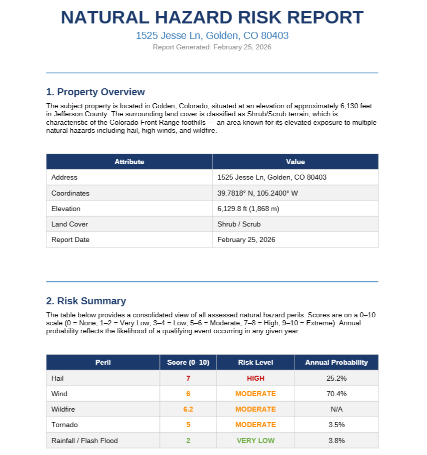 Natural Hazard Risk Report Example